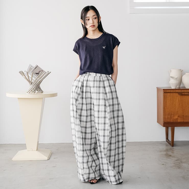 バンダナスカーフ付き半袖ニットトップス クルーネック シアートップス | mili an deni | 詳細画像19 