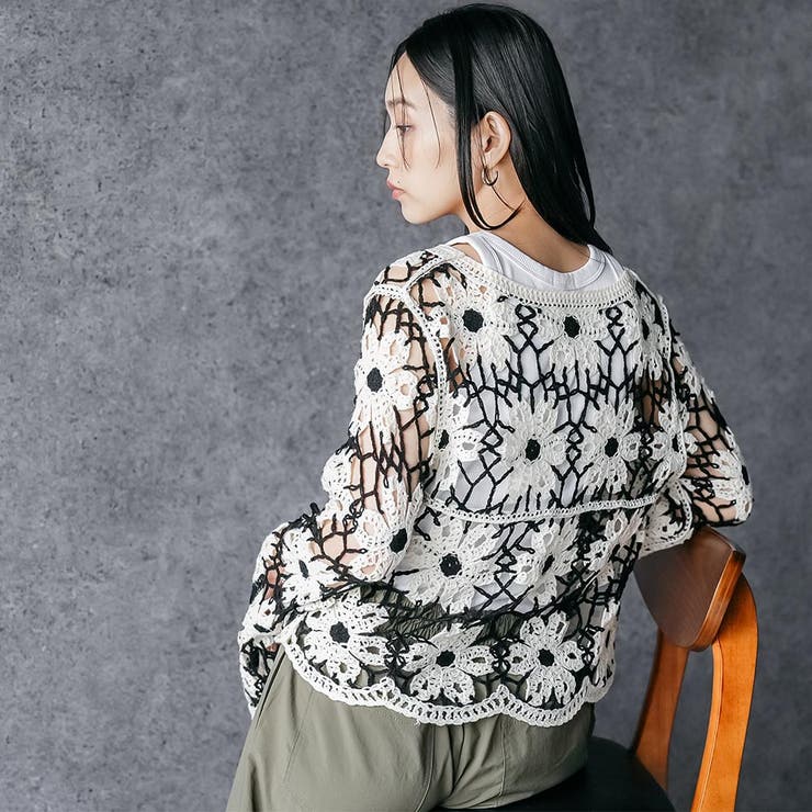 クロシェ花柄プルオーバートップス かぎ針 クルーネック | mili an deni | 詳細画像9 