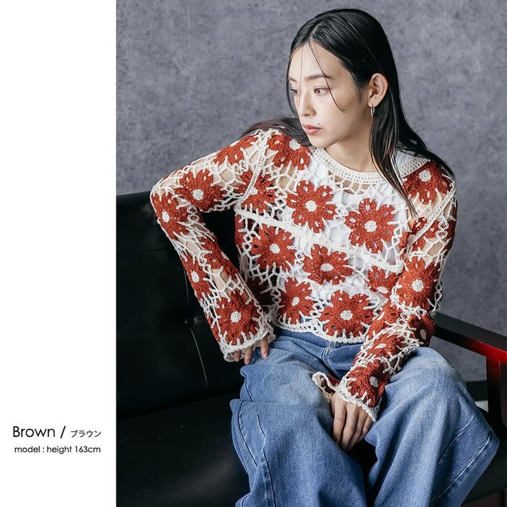 クロシェ花柄プルオーバートップス かぎ針 クルーネック | mili an deni | 詳細画像11 