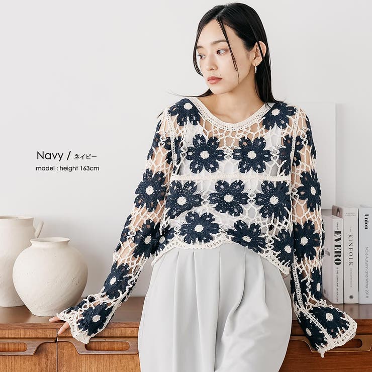 クロシェ花柄プルオーバートップス かぎ針 クルーネック | mili an deni | 詳細画像15 