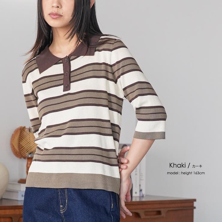 6分袖ラガーニットプルオーバー トップス 配色襟 | mili an deni | 詳細画像11 