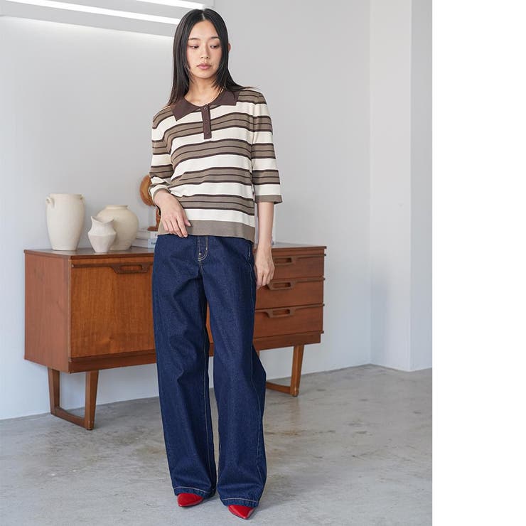 6分袖ラガーニットプルオーバー トップス 配色襟 | mili an deni | 詳細画像14 