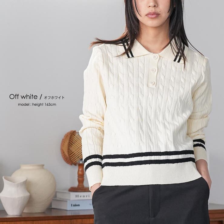 ポロケーブルニットプルオーバー トップス ポロ襟 | mili an deni | 詳細画像6 