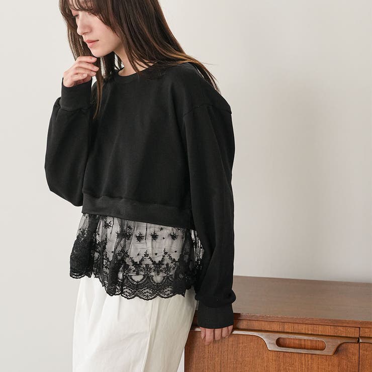 レース切替スウェットプルオーバー スウェット レディース | mili an deni | 詳細画像11 