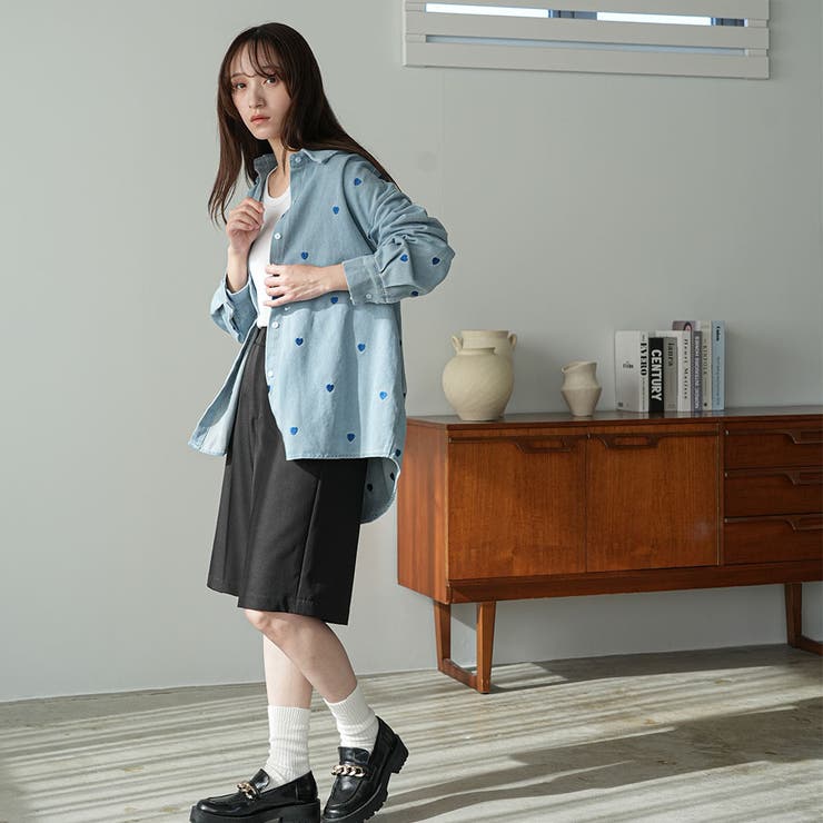 オーバーサイズハート刺繍デニムシャツ ハート刺繍 デニムシャツ | mili an deni | 詳細画像10 