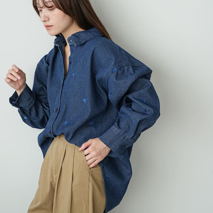 オーバーサイズハート刺繍デニムシャツ ハート刺繍 デニムシャツ | mili an deni | 詳細画像12 