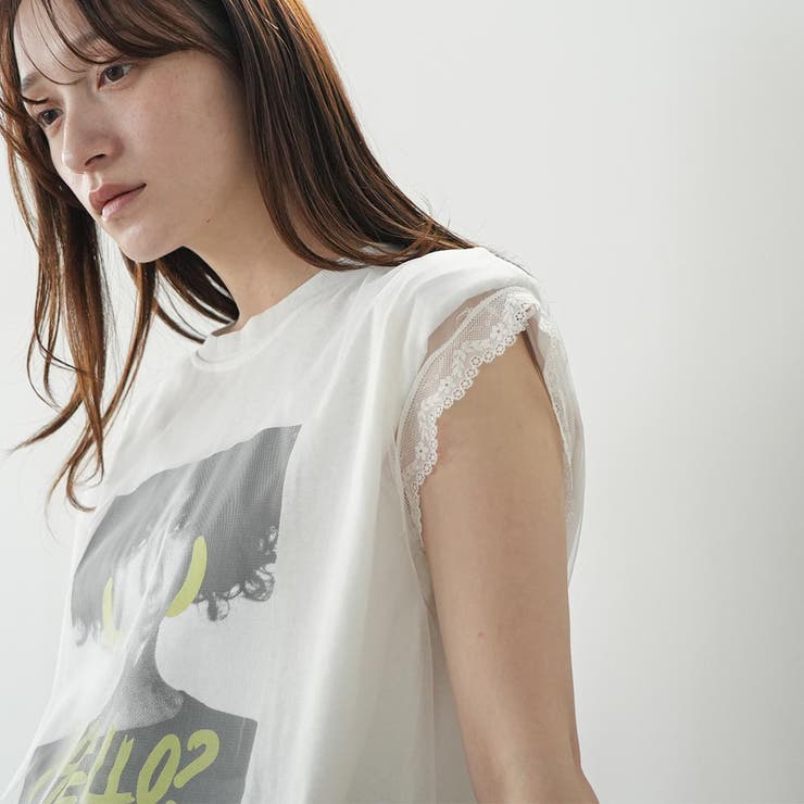 チュールレイヤードプリントTシャツ レディース シアートップス | mili an deni | 詳細画像6 
