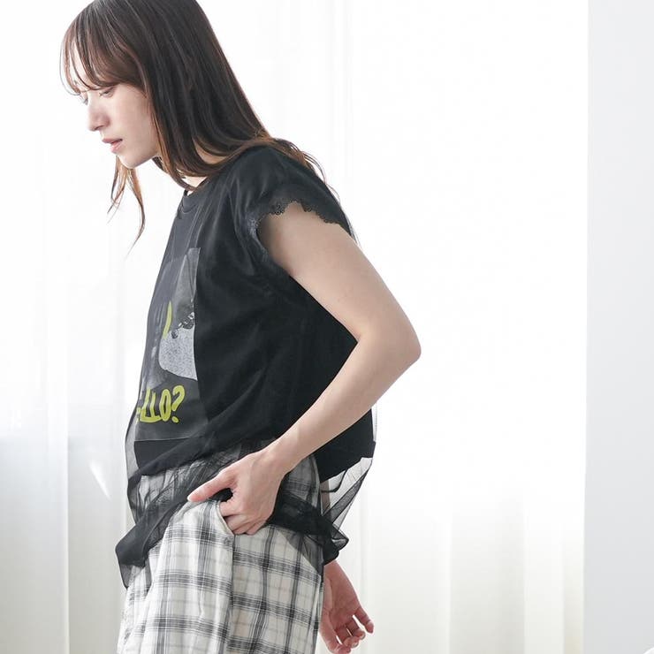 チュールレイヤードプリントTシャツ レディース シアートップス | mili an deni | 詳細画像12 