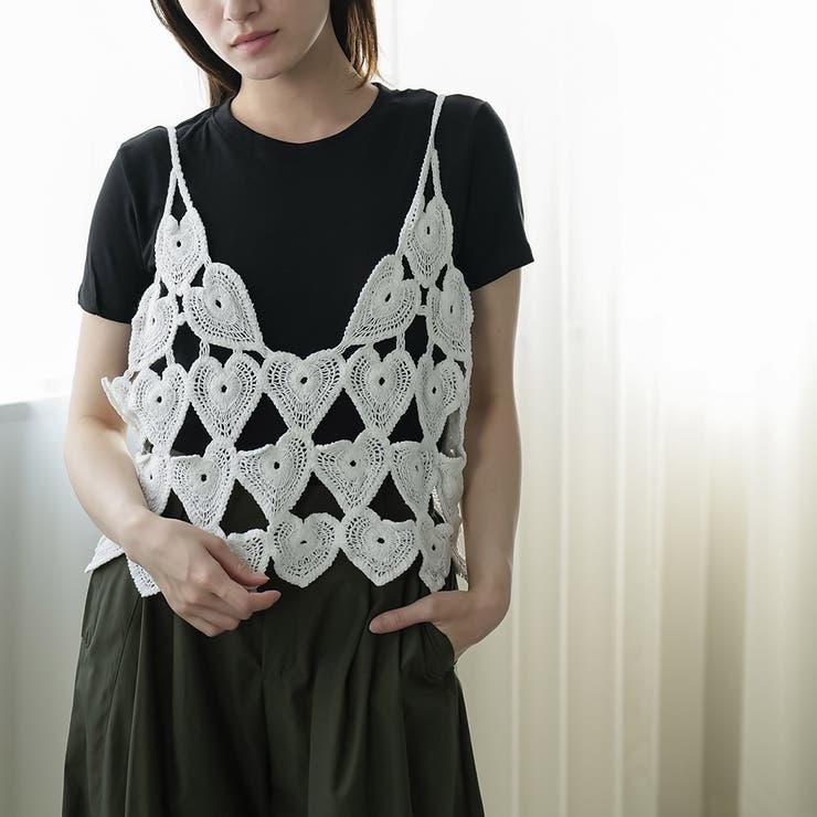 ハートクロシェキャミTシャツセット レディース かぎ針編み | mili an deni | 詳細画像6 