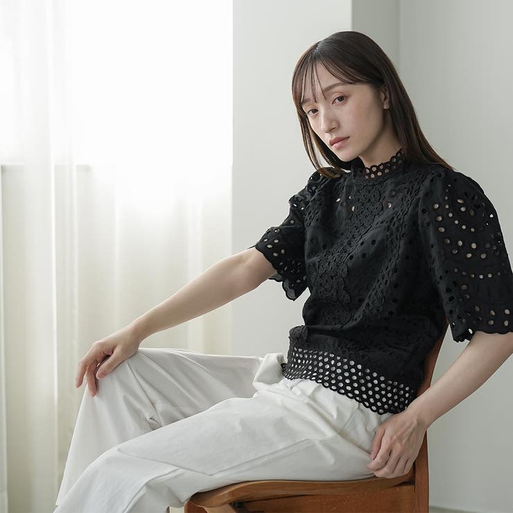 カットワークレース スタンドカラーブラウス レディース | mili an deni | 詳細画像6 