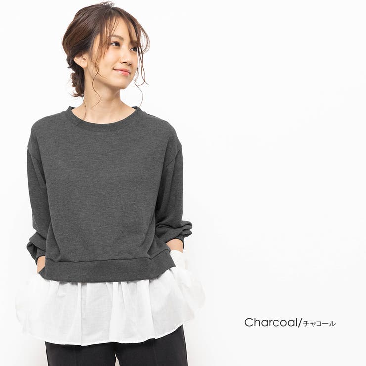 チャコール | 布帛切替ニットPO ストレッチ起毛 クルーネック | mili an deni
