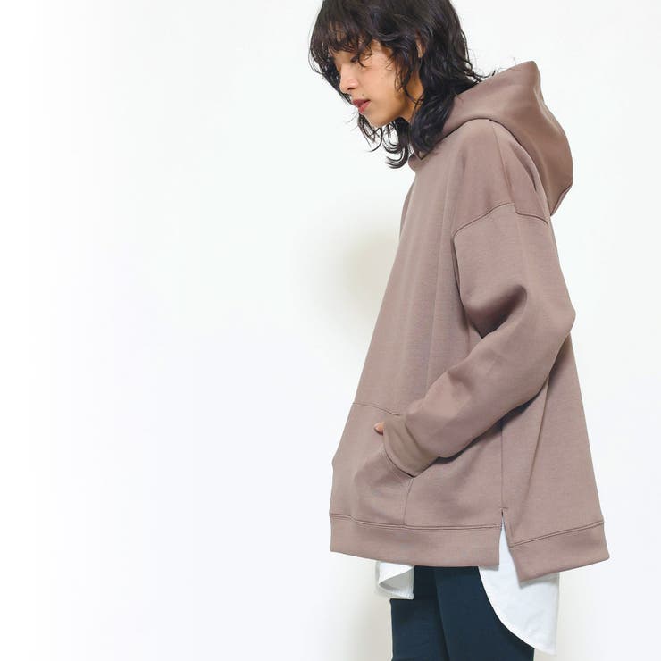 ダンボールニットパーカー サイドスリット 黒[品番：MADW0003897