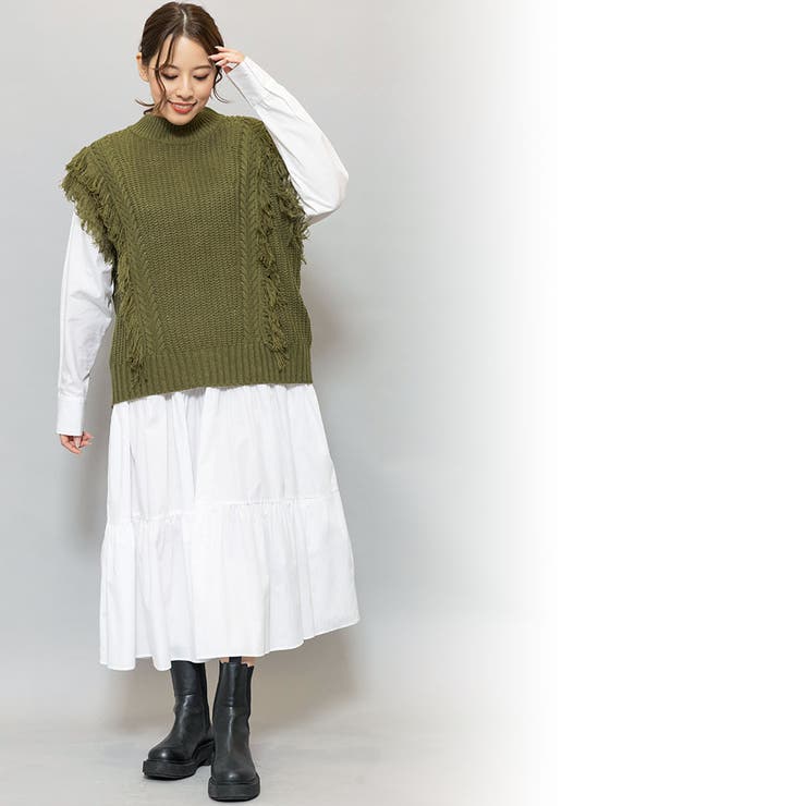 フリンジニットベスト ケーブル編み クルーネック | mili an deni | 詳細画像7 