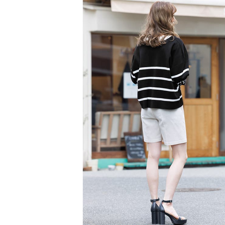 ボーダーニットプルオーバー ドロップショルダー ボートネック | mili an deni | 詳細画像16 