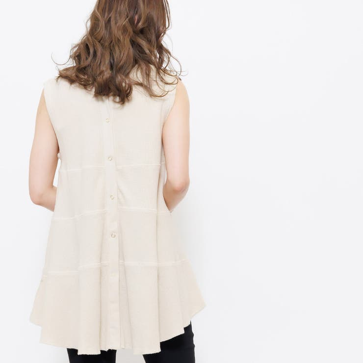 ワッフルコットンティアードトップス バックスナップボタン ノースリーブ | mili an deni | 詳細画像6 