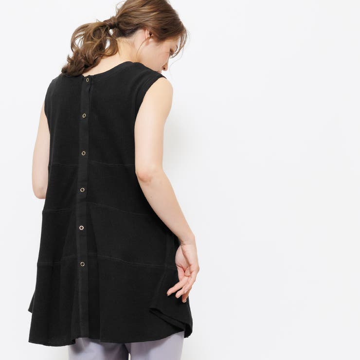 ワッフルコットンティアードトップス バックスナップボタン ノースリーブ | mili an deni | 詳細画像10 