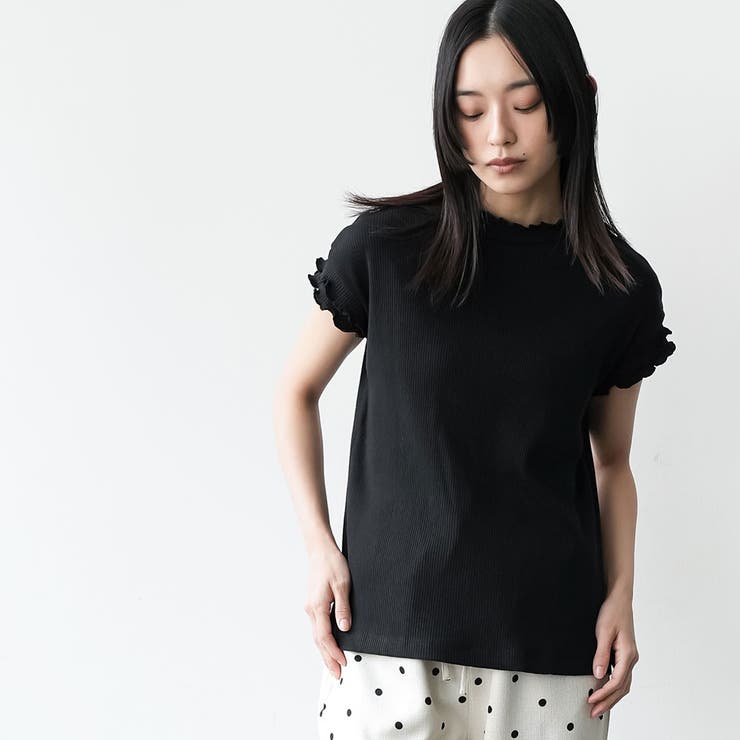 リブメローTシャツ ダブルフリルスリーブ フリルネック | mili an deni | 詳細画像15 