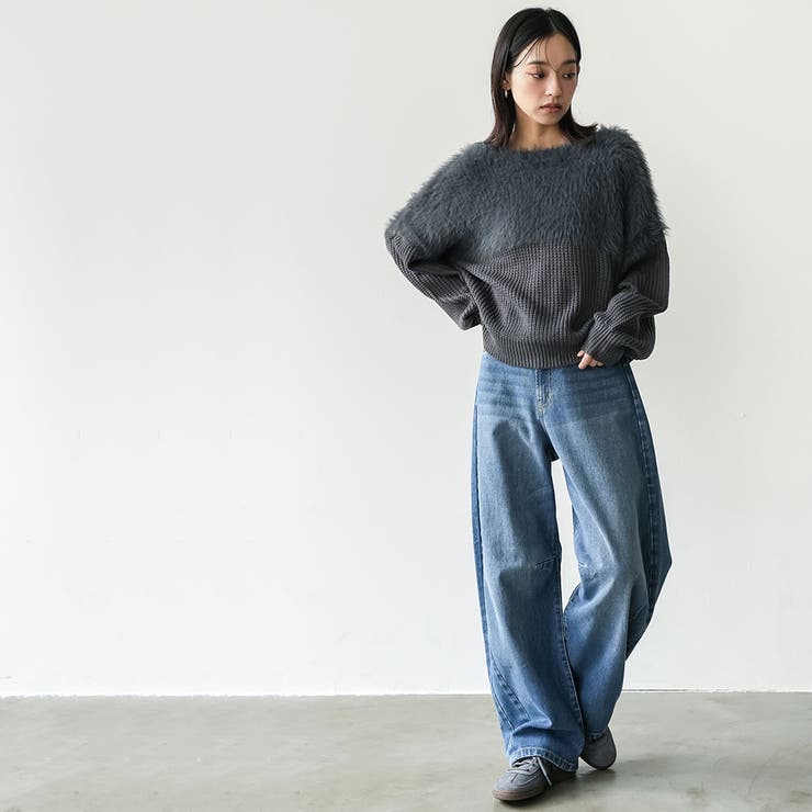 レディース 切替シャギーニットプルオーバー セーター | mili an deni | 詳細画像12 