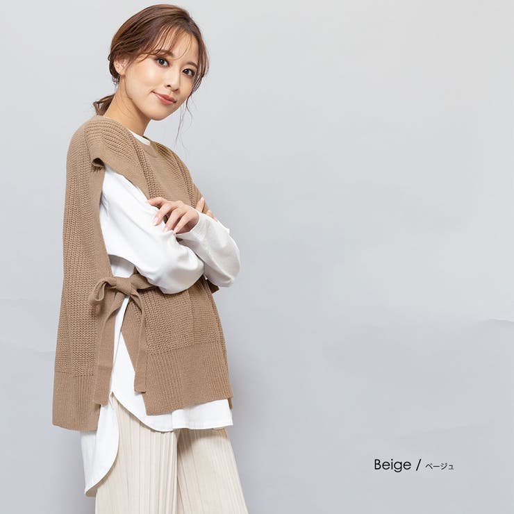 専用です⭐︎Tabrik ニットベスト 畦編みサイドリボンニットベスト クルーネック 無地[品番