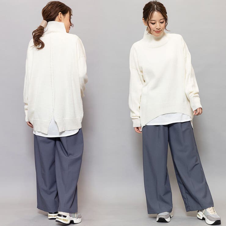 ウール混バックスリットニットセーター タートルネック ラウンドヘム | mili an deni | 詳細画像7 