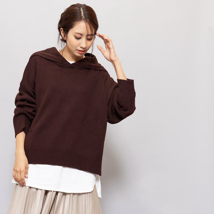 ウール混セーラーカラーニットニットセーター ラウンドヘム ドロップショルダー | mili an deni | 詳細画像12 