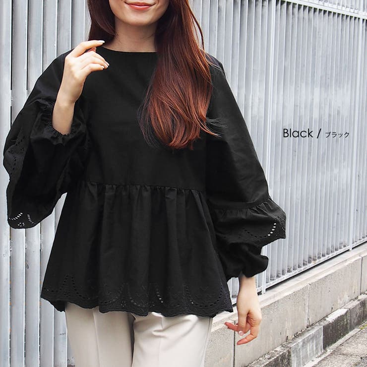 ブラック | 袖裾スカラップブラウス ボリューム袖 袖コンシャス | mili an deni