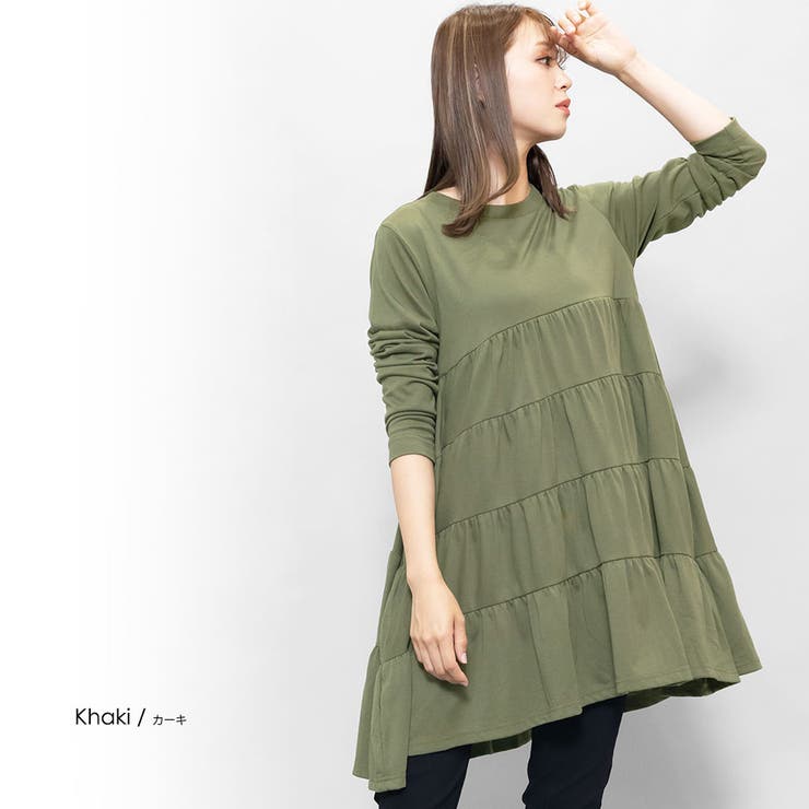 Spick & Span クルーネックティアードチュニック　グリーン　緑 Spick & Span クルーネックティアードチュニックグリーン緑