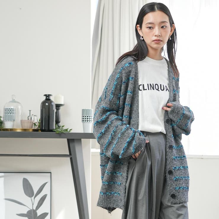 オーバーサイズボーダーニットカーディガン トップス ニット素材 | mili an deni | 詳細画像7 