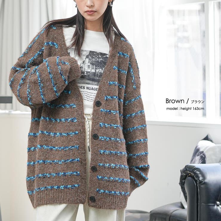 オーバーサイズボーダーニットカーディガン トップス ニット素材 | mili an deni | 詳細画像11 