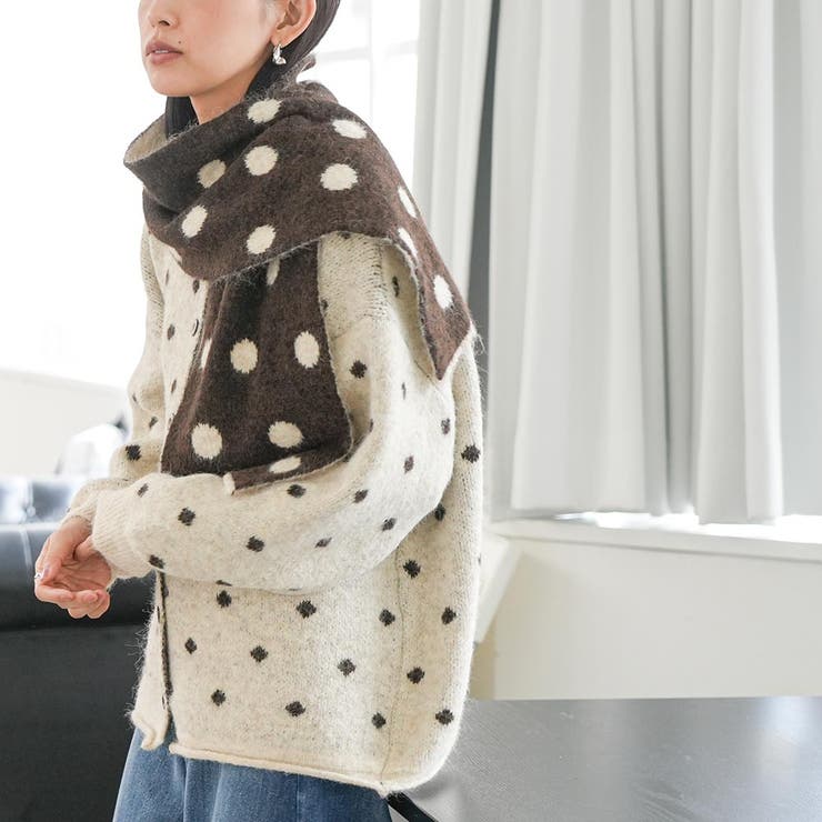 マフラー付きドットニットカーディガン トップス ニット素材 | mili an deni | 詳細画像7 