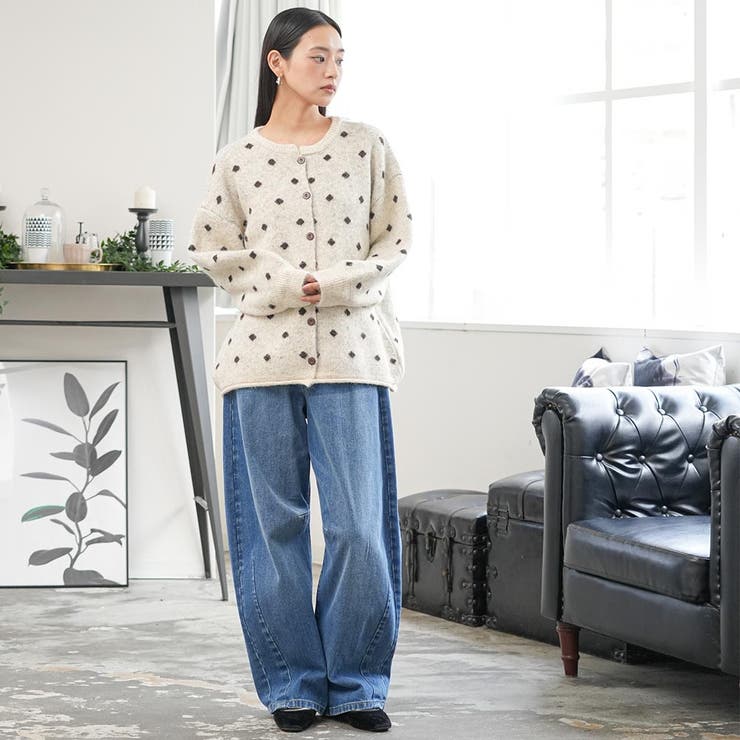 マフラー付きドットニットカーディガン トップス ニット素材 | mili an deni | 詳細画像9 
