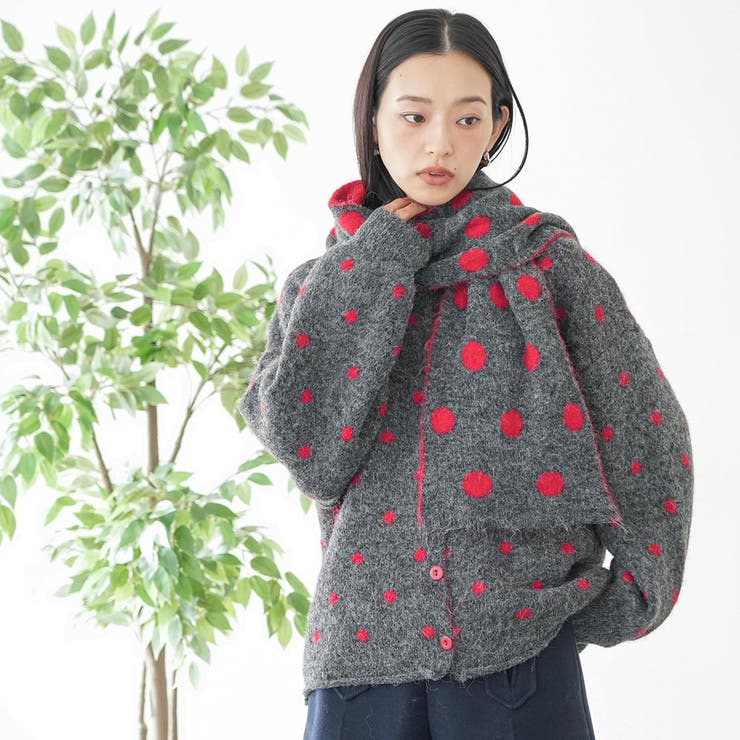 マフラー付きドットニットカーディガン トップス ニット素材 | mili an deni | 詳細画像11 