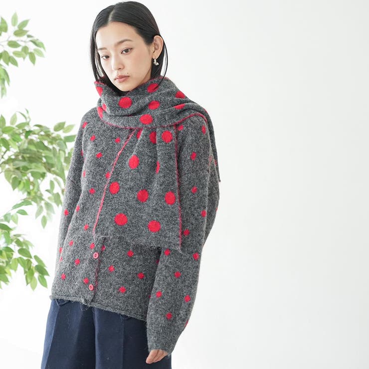 マフラー付きドットニットカーディガン トップス ニット素材 | mili an deni | 詳細画像12 