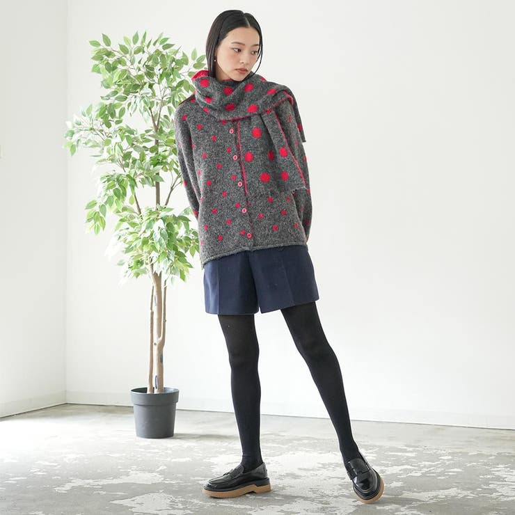 マフラー付きドットニットカーディガン トップス ニット素材 | mili an deni | 詳細画像13 