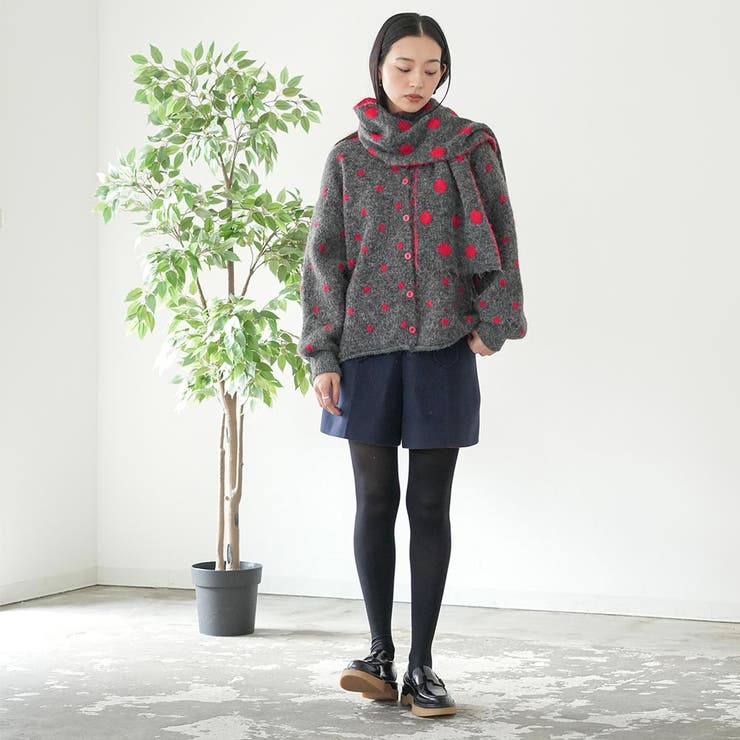 マフラー付きドットニットカーディガン トップス ニット素材 | mili an deni | 詳細画像14 