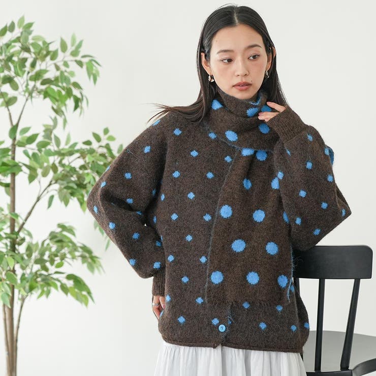 マフラー付きドットニットカーディガン トップス ニット素材 | mili an deni | 詳細画像16 