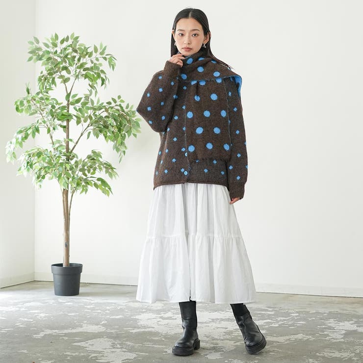 マフラー付きドットニットカーディガン トップス ニット素材 | mili an deni | 詳細画像17 