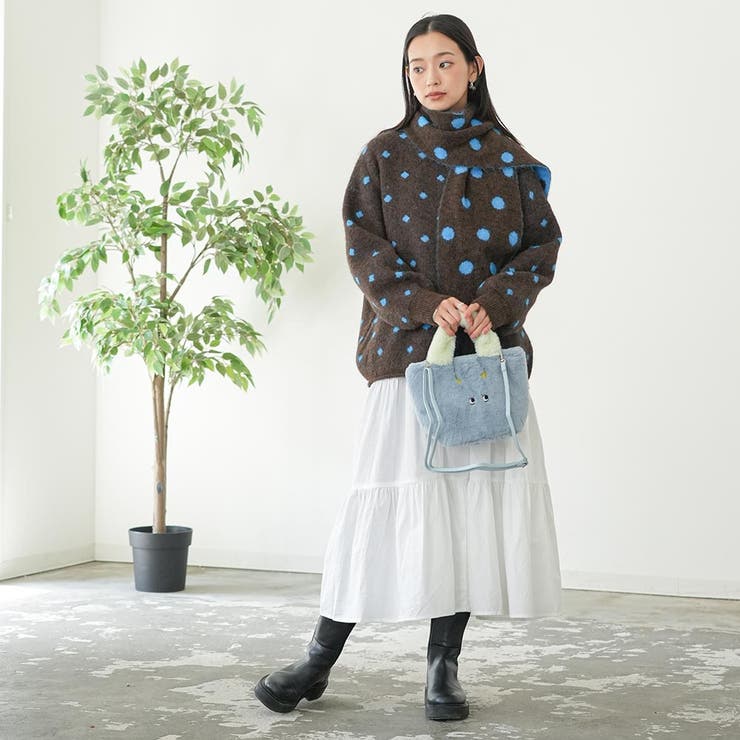 マフラー付きドットニットカーディガン トップス ニット素材 | mili an deni | 詳細画像18 