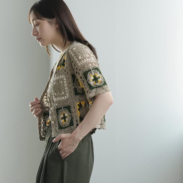 配色クロシェ襟付きカーディガン レディース かぎ針編み | mili an deni | 詳細画像7 