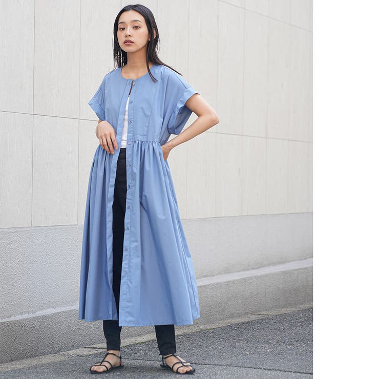 半袖前開きワンピース ノーカラー 比翼 | mili an deni | 詳細画像10 