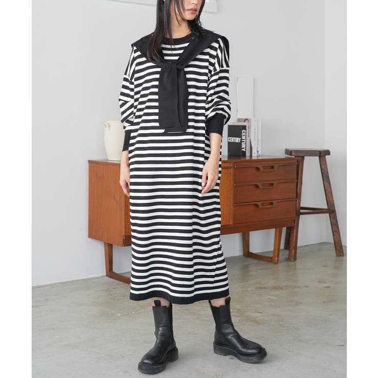 ブラック | セーラーニットワンピース ナイロンニット セーラーニット付き | mili an deni