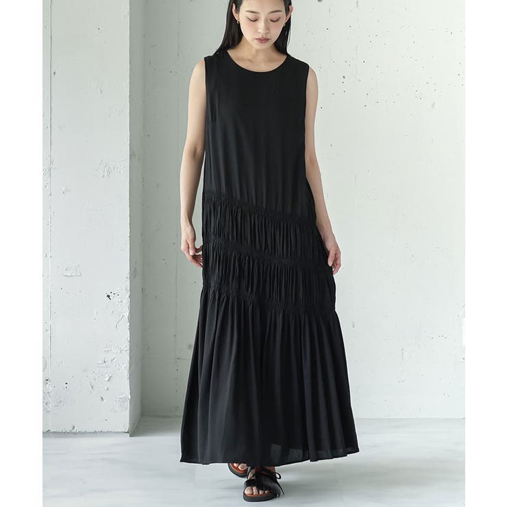 ブラック | アシンメトリー シャーリング ワンピース | mili an deni