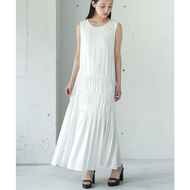 オフホワイト | アシンメトリー シャーリング ワンピース | mili an deni