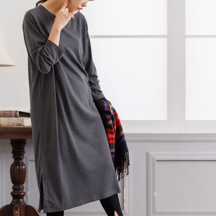 シアバター加工裏微起毛サイドスリットワンピース ドロップショルダー 暖かい | mili an deni | 詳細画像14 