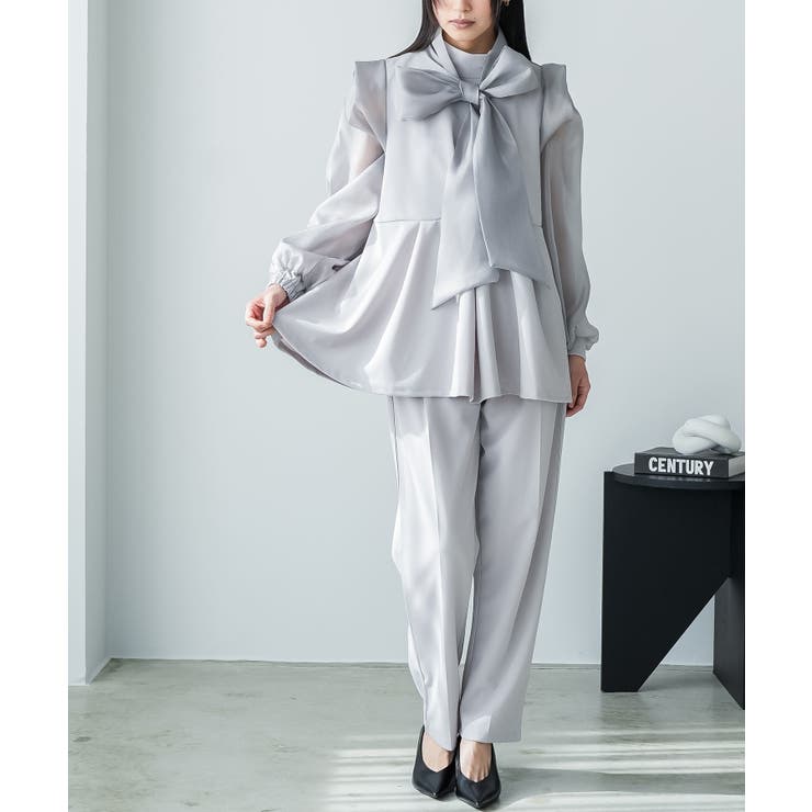 グレー | リボンタイ セットアップ レディース | mili an deni