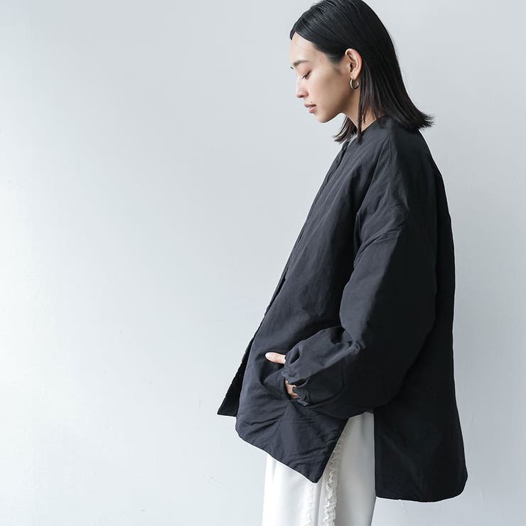 サイドファスナーノーカラージャケット サイドスリット 長袖 | mili an deni | 詳細画像7 