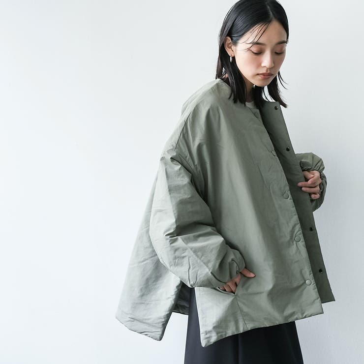 サイドファスナーノーカラージャケット サイドスリット 長袖 | mili an deni | 詳細画像11 