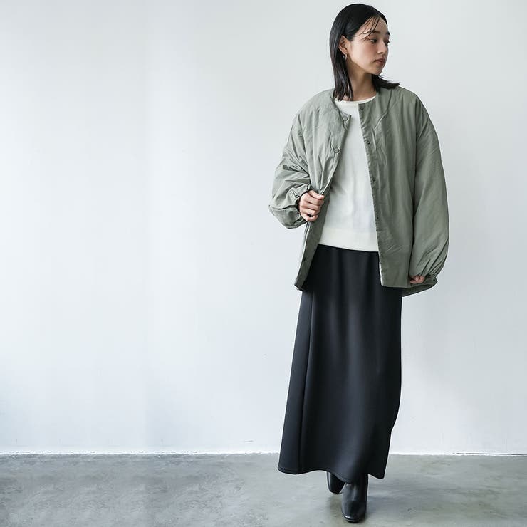 サイドファスナーノーカラージャケット サイドスリット 長袖 | mili an deni | 詳細画像12 