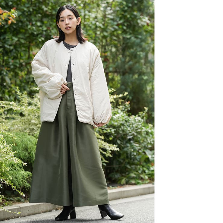 サイドファスナーノーカラージャケット サイドスリット 長袖 | mili an deni | 詳細画像16 