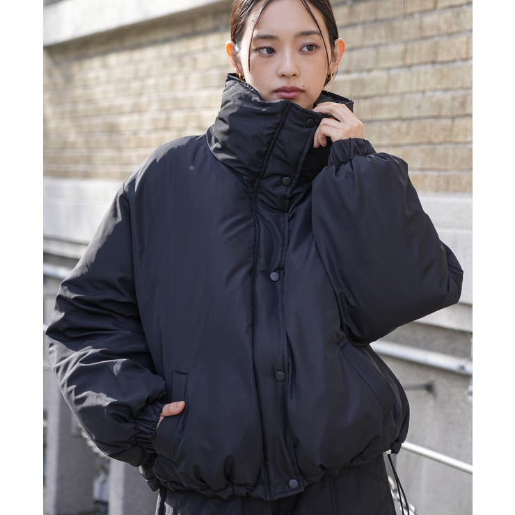 ブラック | 袖ボリュームショート中綿ジャケット ファイバーダウン 防寒 | mili an deni